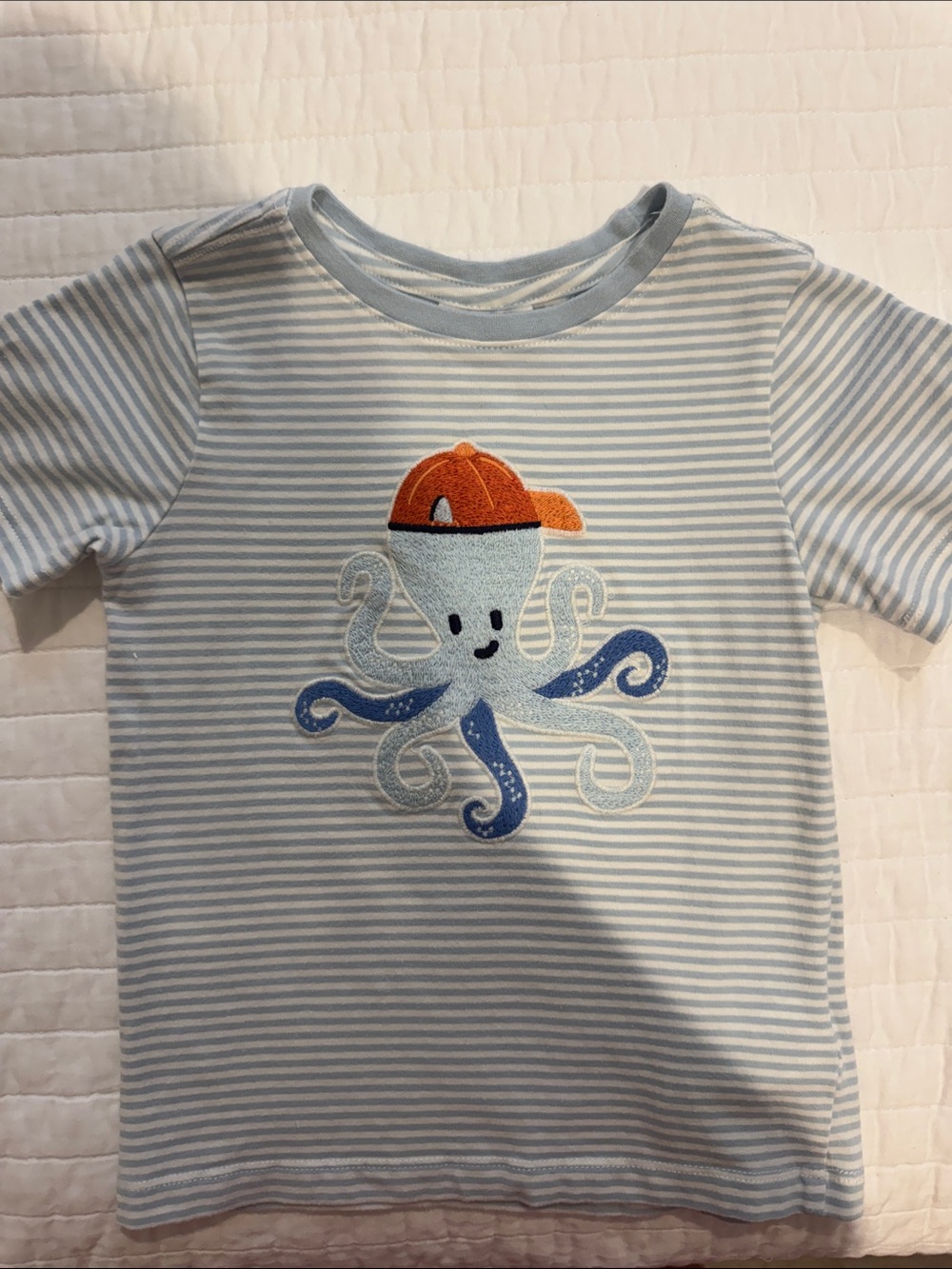Tommy Bahama Light Blue & White Striped Octopus Tee with Orange Hat